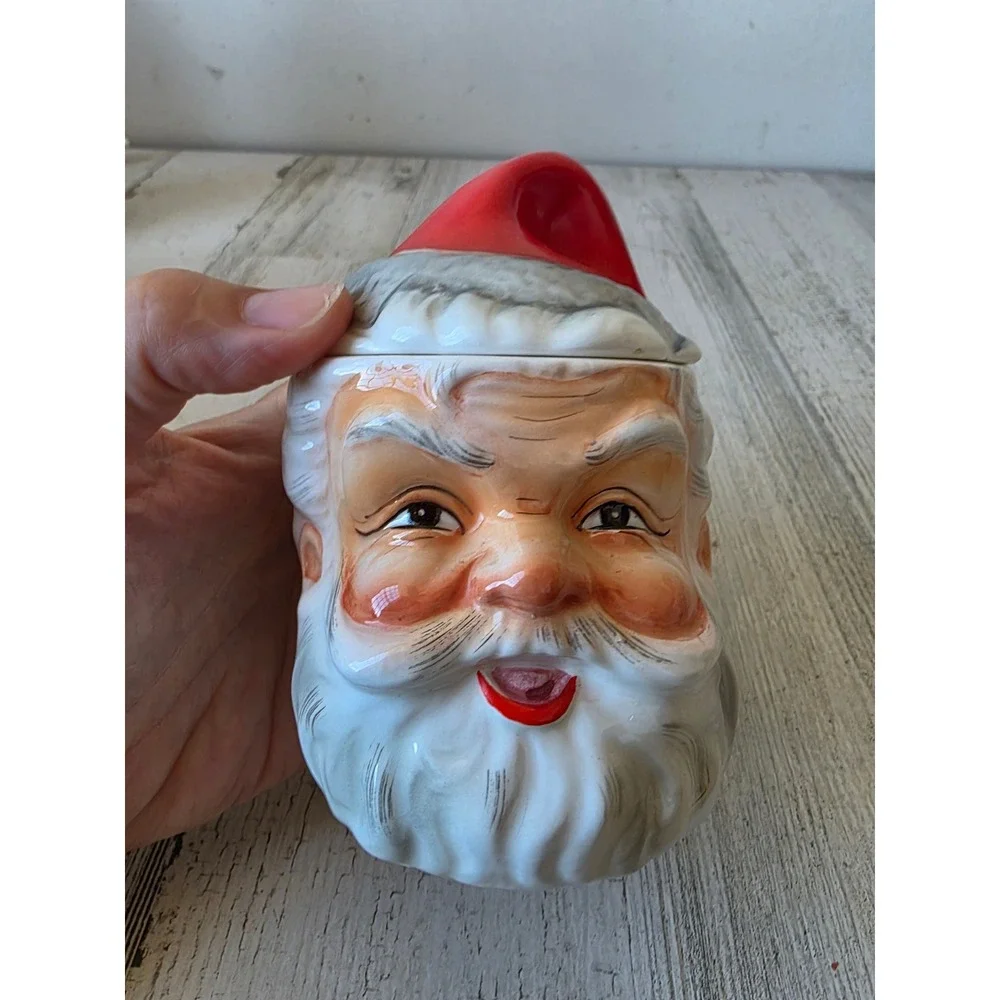 Ceramic lidded Santa vintage hat Xmas tree